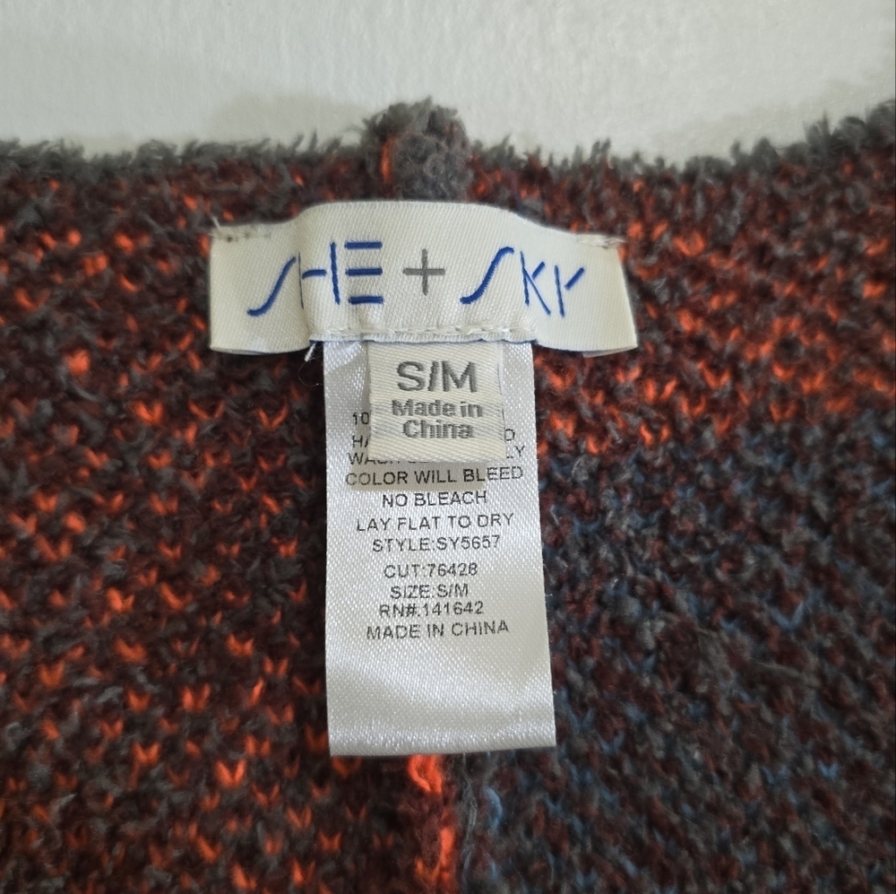 Colorful Chenille Open Side Poncho Caridgan Sweater S/M Boho Fall Colors - Picture 7 of 8